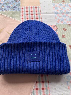 Acne Studios Pansy Face Collection Royal Blue Knit Beanie